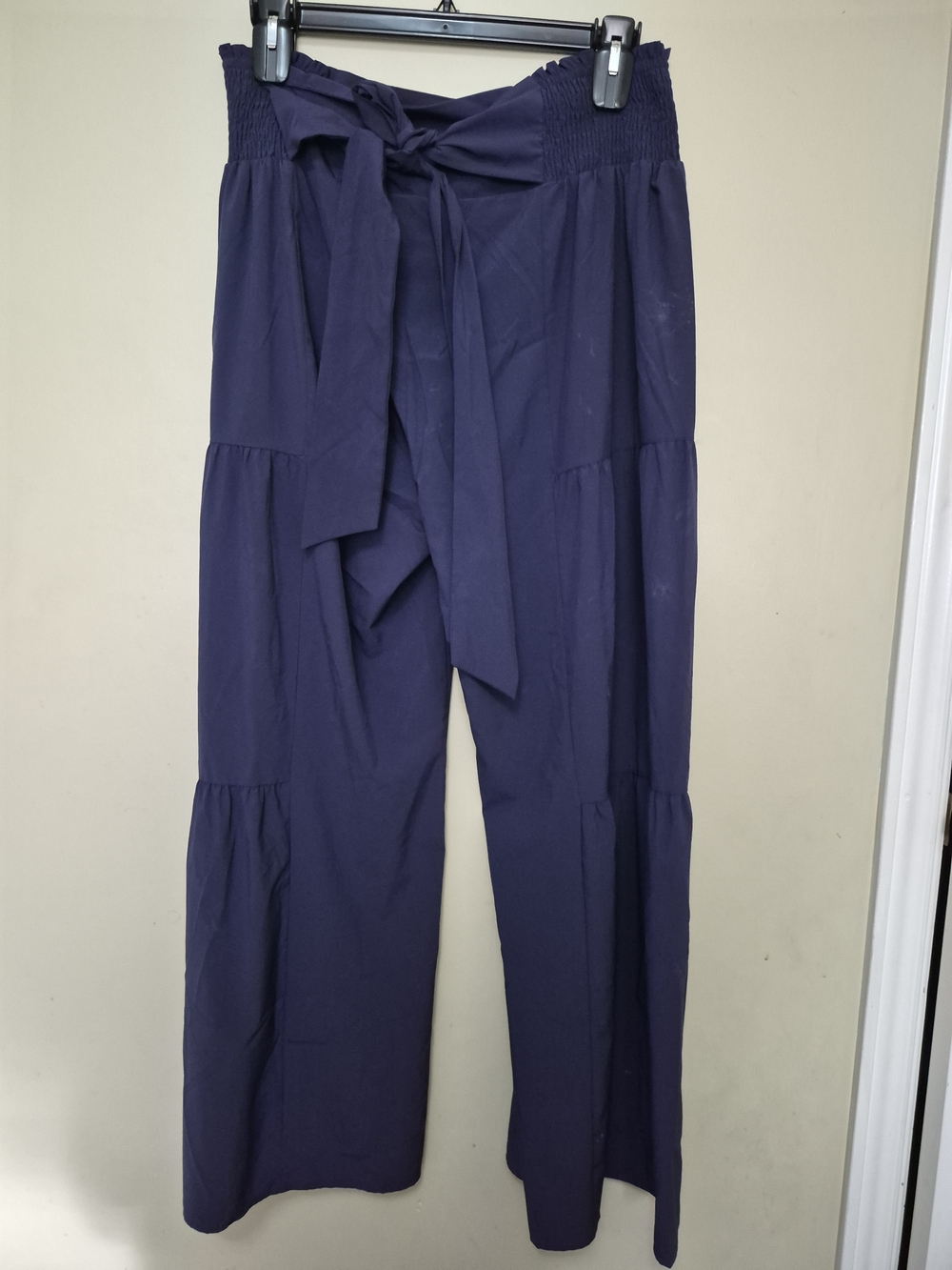 Boho High-Waist Navy Tie-Belt Wide Leg Pants